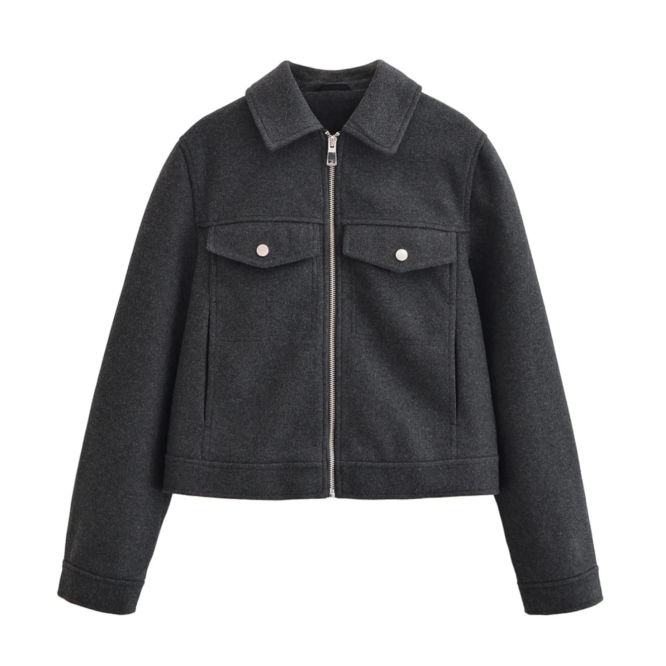 الخريف الشتاء المرأة عادية الصلبة السترات الصوفية الوقوف طوق كم كامل سحابات معاطف سيدة الموضة سترة قصيرة الشارع الشهير