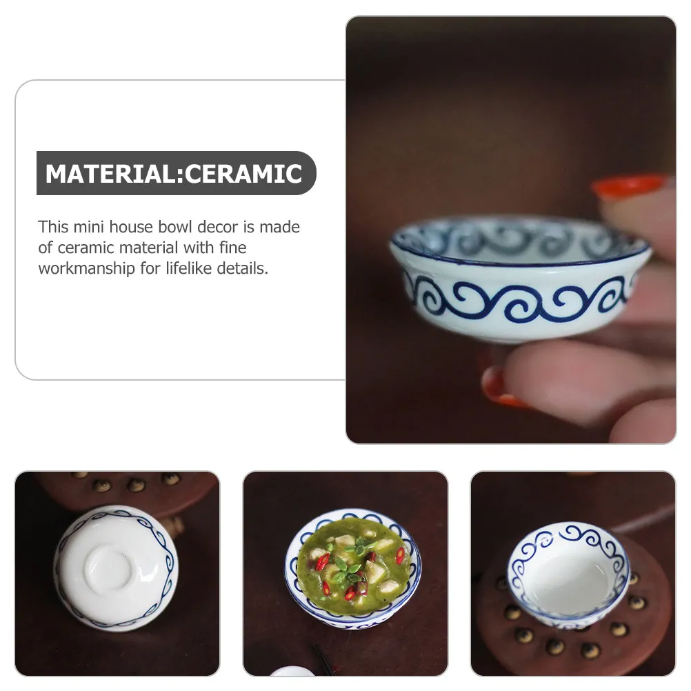 2Pcs Miniature Ceramic Bowls Compact Mini Soup Bowl for Mini House Accessories Creative Home Decoration Miniatures Bowl