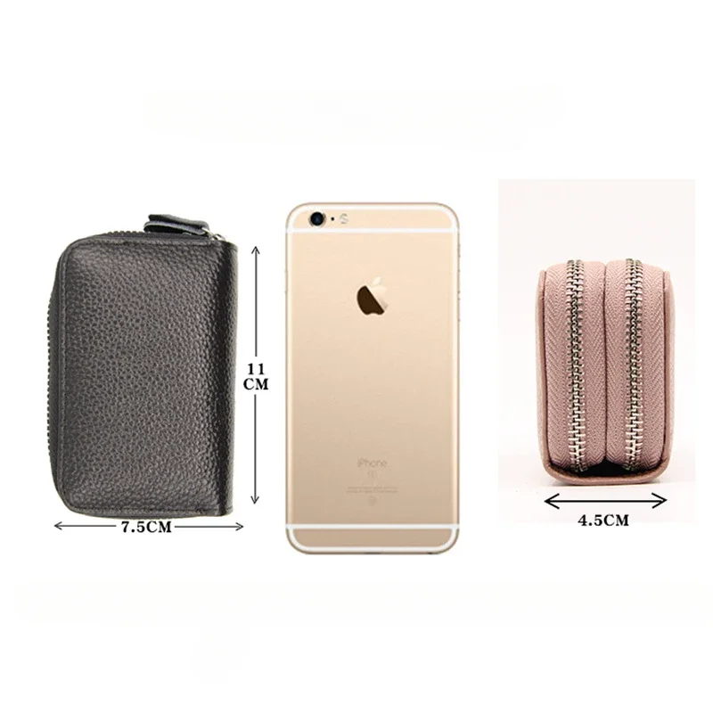 The First Layer of Cowhide Double Zipper Business Card Bag RFID Anti-theft Accordion Leather Multi-card Card Holder