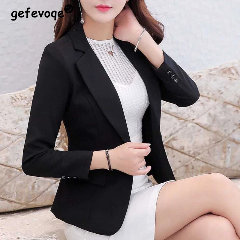 Veste blazer slim pour femme, manteau musulman élégant, noir et blanc, dame de bureau, vêtements décontractés, mode coréenne, printemps et automne