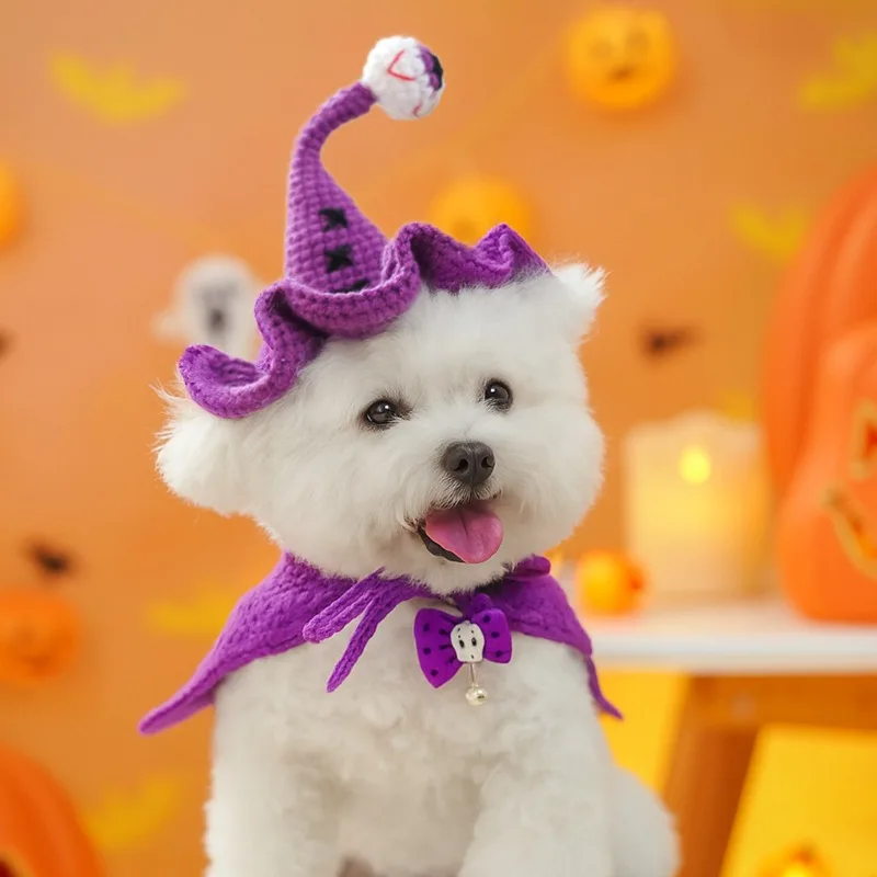 

New Pet Accessories for Halloween in Autumn and Winter 2025: Scarves, Cute Dogs and Cats, Halloween Woolen Wizard Hats