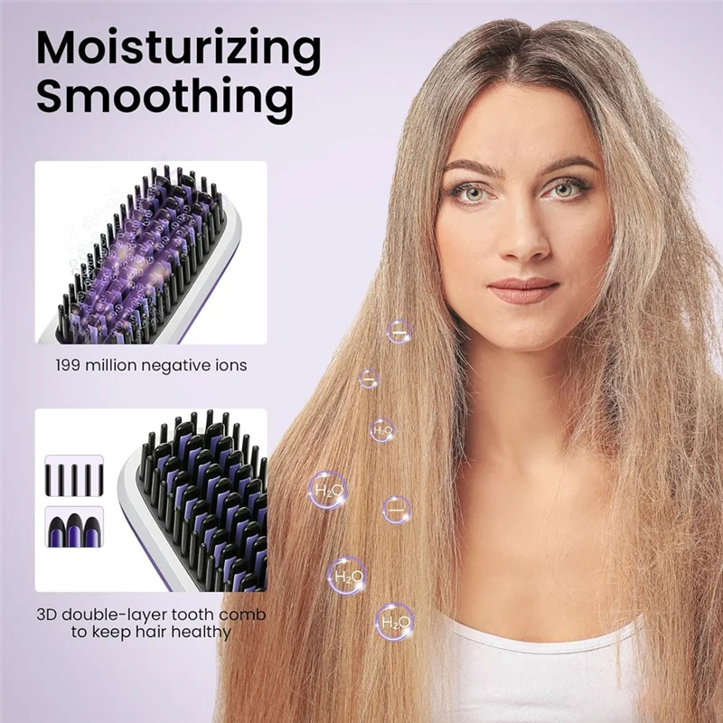 

ABUU-Portable Cordless Hair Straightener Brush With LED Display ,Negative Hot Comb, USB Rechargeable Travel Essential