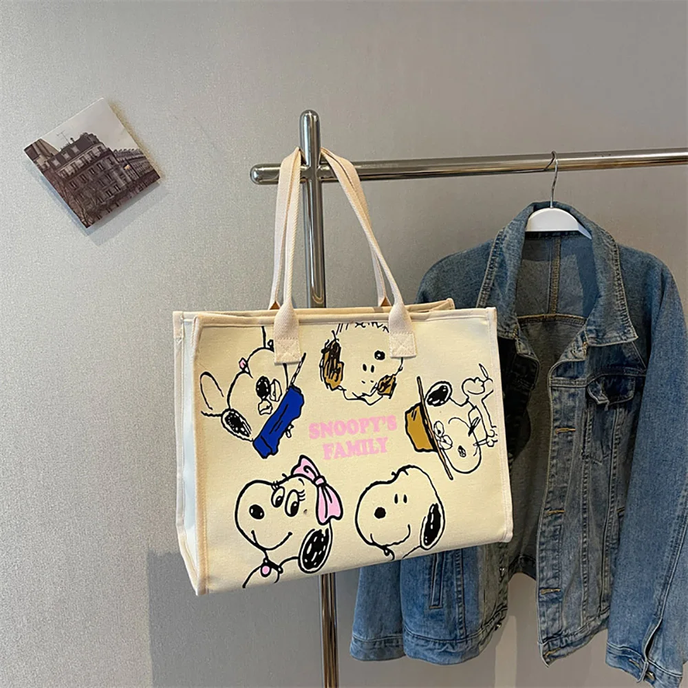 Snoopy Cartoon Canvas Handbag Fashion Portable Satchel Kawaii Anime Mommy Canvas Bag Commuter Backpack Women Tote Birthday Gifts