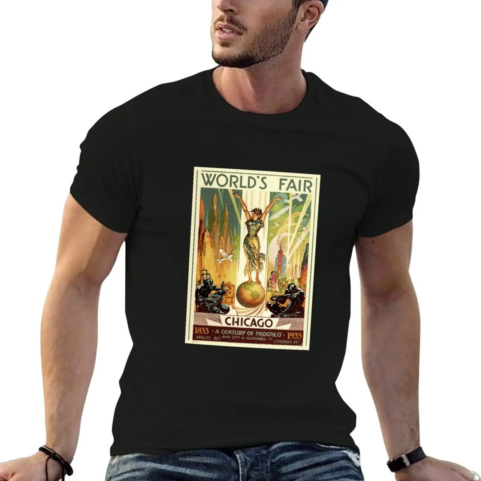 Chicago shirts Art 1933 for t cotton World's pack graphic man shirts man t shirts Fair Poster t cotton T-Shirt for man