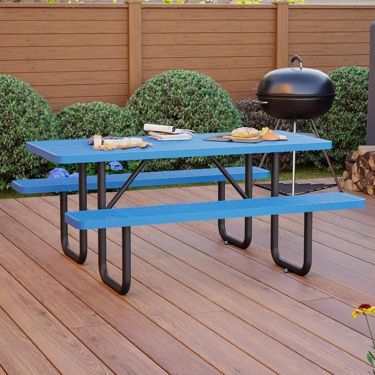 Heavy Duty Outdoor Expanded Metal Picnic Table 6/8-Person Square/Round 72inch Rectangular, Customized