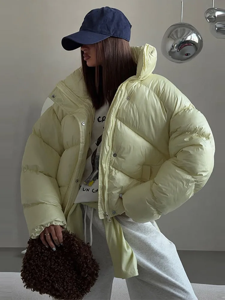 Casual Puff Fabric Quilted Hooded Puffer Coat Cropped Zip Up  Warm 2026 Autumn Street Women Daily Outerwear Lady Overcoat Street