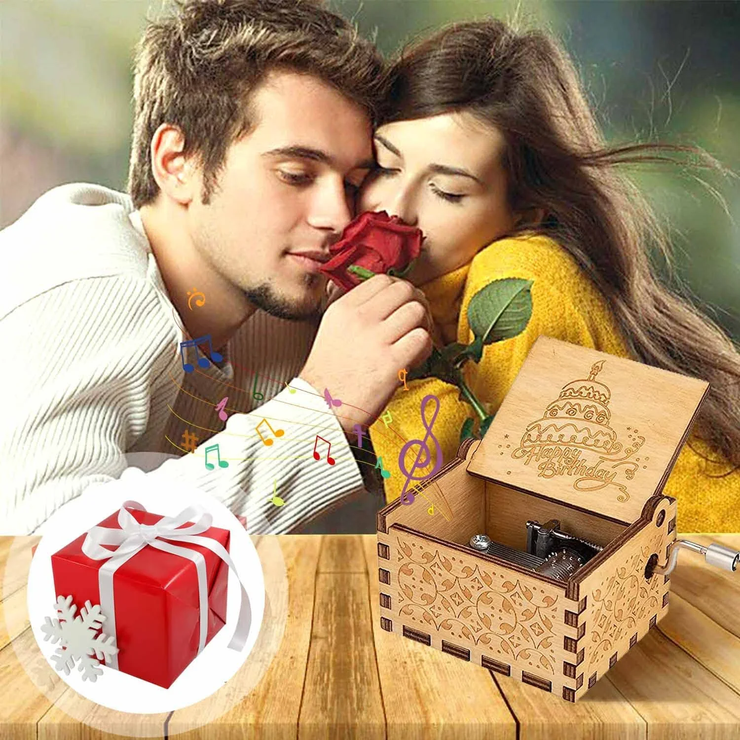 صندوق تشغيل الموسيقى لكرنك اليدوية الكلاسيكية نحت خشبي ديكور المنزل هدية صندوق موسيقي نمط عتيق مع مقبض دوار #5