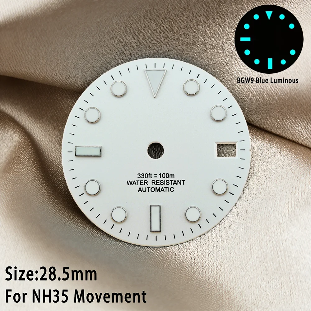 NH35 Zifferblatt 28,5MM Uhrenzifferblatt NH36 Zifferblatt NH35 SUB Zifferblatt BGW9 Blau Leuchtend NH35 Zifferblatt mit Zeigern Kalender Uhrenzifferblatt Modifikation