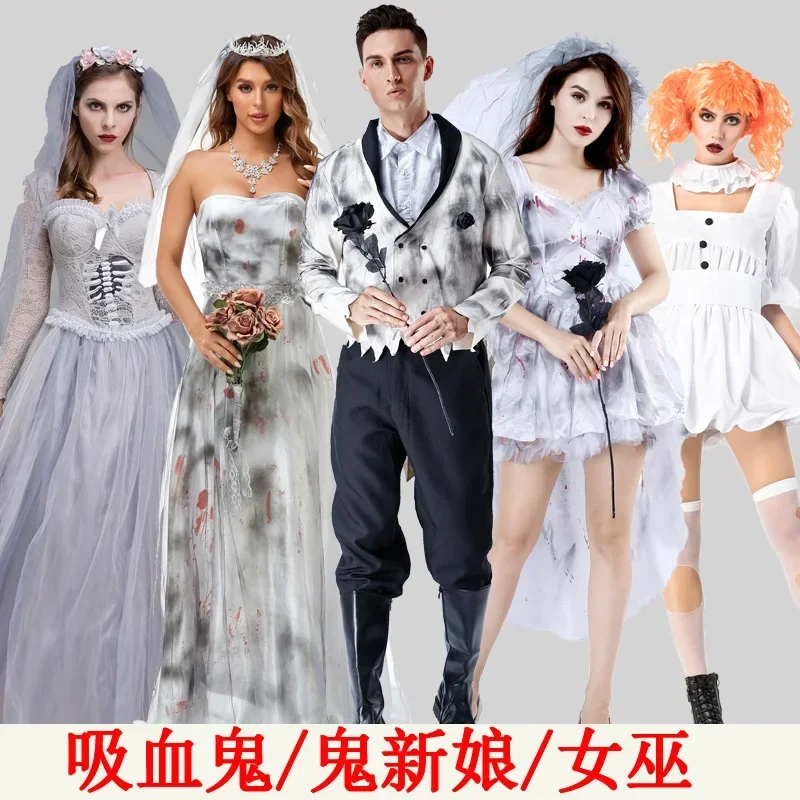 Women Halloween Vampire couple uniform Purim Cosplay Costumes men Horror Ghost Dead Zombie Corpse Bride costume Dress adult