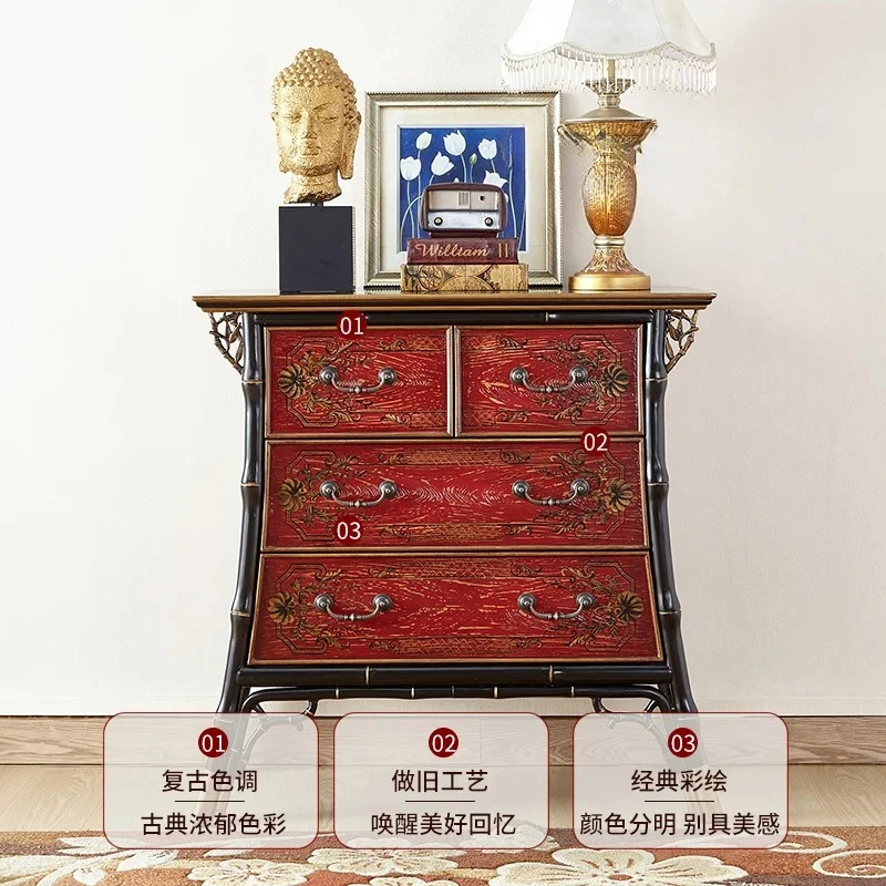 A merican Rural Entrance Cabinet Solid Wood Retro Four-bucket New Chinese Living Room Partition Home Storage Decorative Cabinet