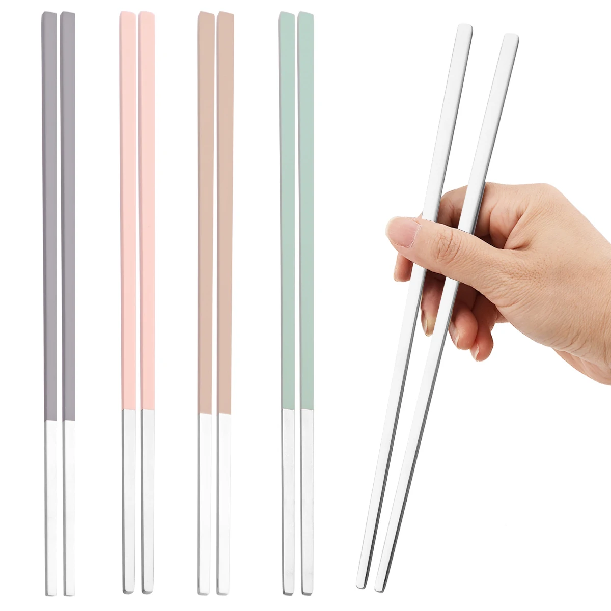

4pairs Stainless Steel Metal Chopsticks Set Chinese Tableware Creative Home Hotels Chopsticks Matte Anti Slip Sushi Chopsticks