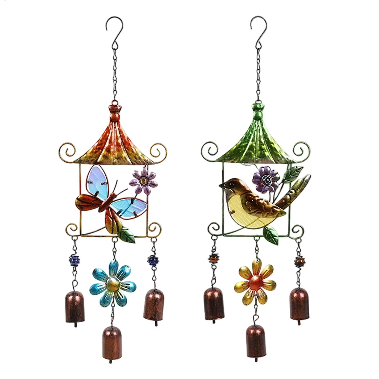 Wind Chime birds Colorful Metal Glass Painted Crafts Hanging Pendants Home Decor for Yard Courtyard Patio Porch Indoor