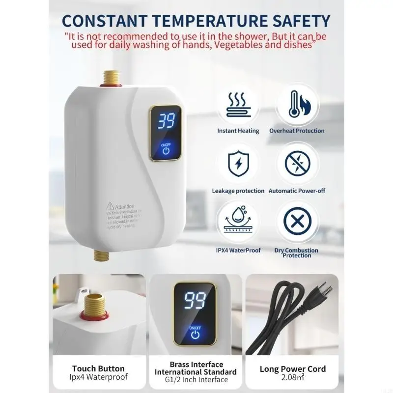 U1JE Wall Mount تحت مغسلة المياه الكهربائية سخان 3000 واط LED لأجهزة التدفئة السريعة الموفرة للطاقة