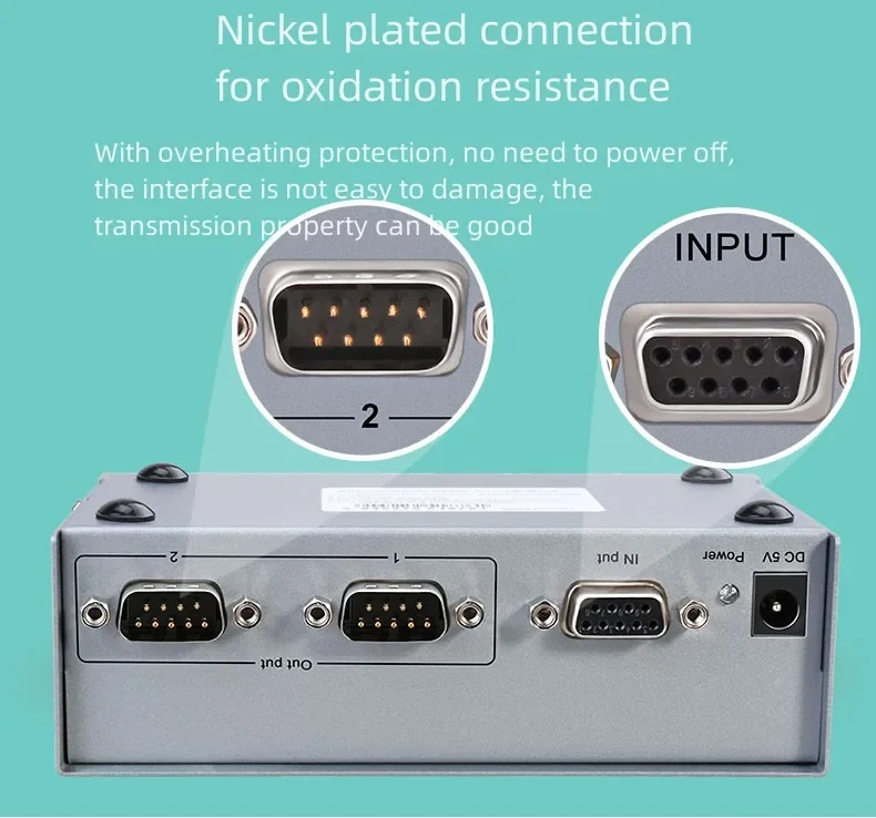 DTECH DB9 Convertidor de salida hembra-macho Reproduzca y enchufe Divisor de señal RS232 de audio de 1 entrada y 2 salidas