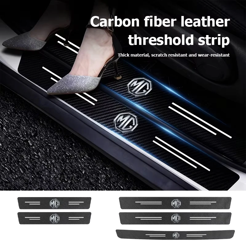 Carbon Fiber Door Sill Scuff Plate For MG ZS MG4 EV MG5 MG HS MG3 MG6 Sticker Guard Protector Carbon Car Accessories