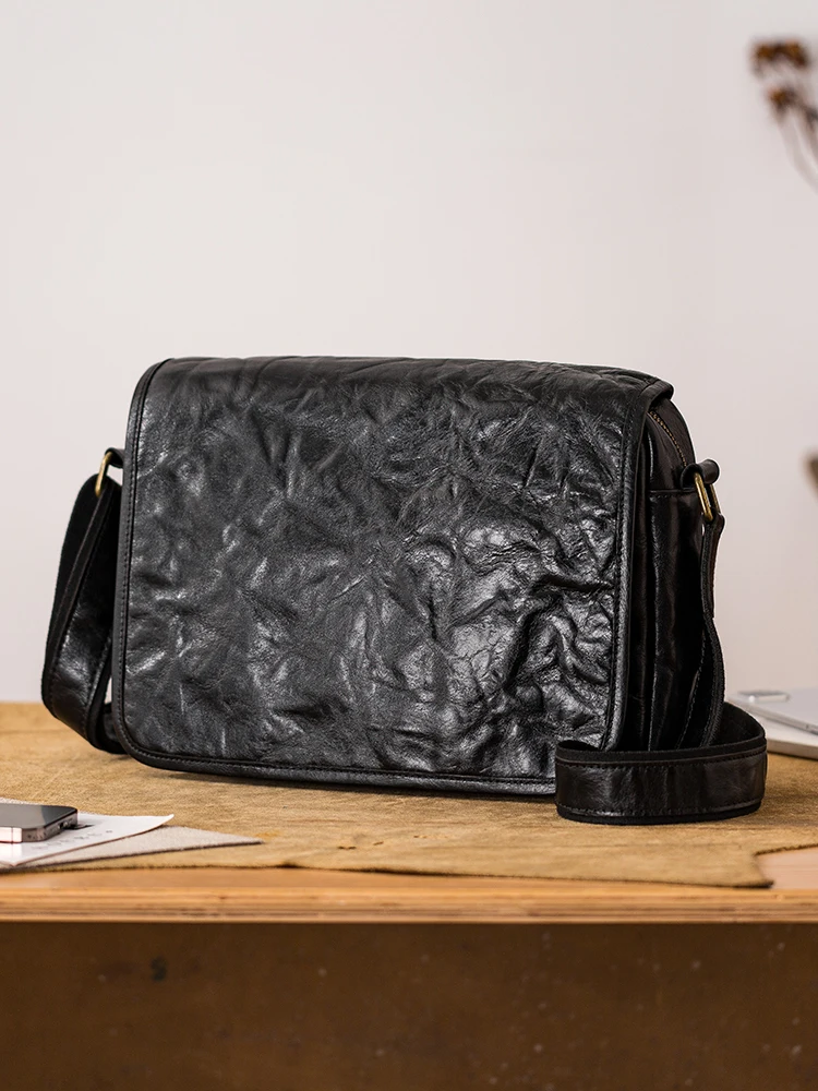 PNDME casual vegetable tanned leather men's large-capacity shoulder bag outdoor daily commuting genuine leather crossbody bags