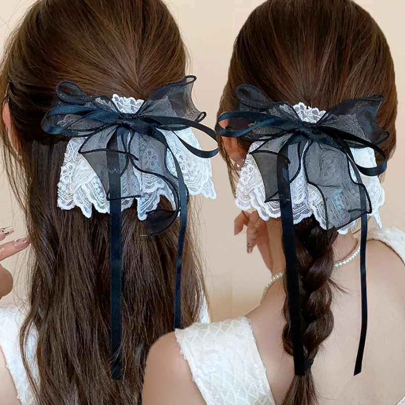 

Kawaii Lace Bow Hair Clips Princess Lolita Bow Long Ribbon Hairpin Barrettes for Women Girls Headband Cosplay Hair Accessories