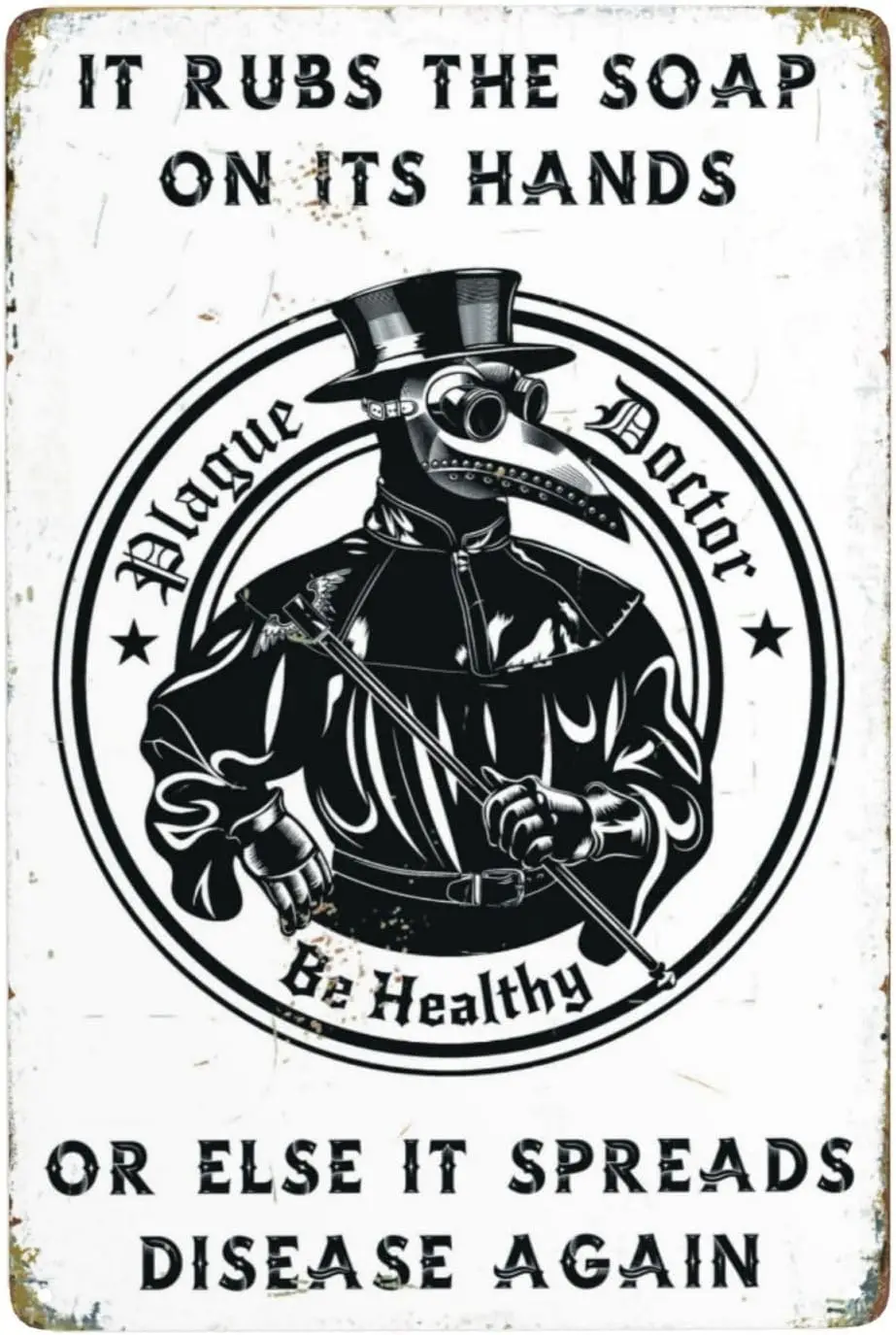 Vintage Metal Tin Sign, Wash Your Hands Sign Plague Doctor Wall Art Decor, Home Bathroom Decor 8
