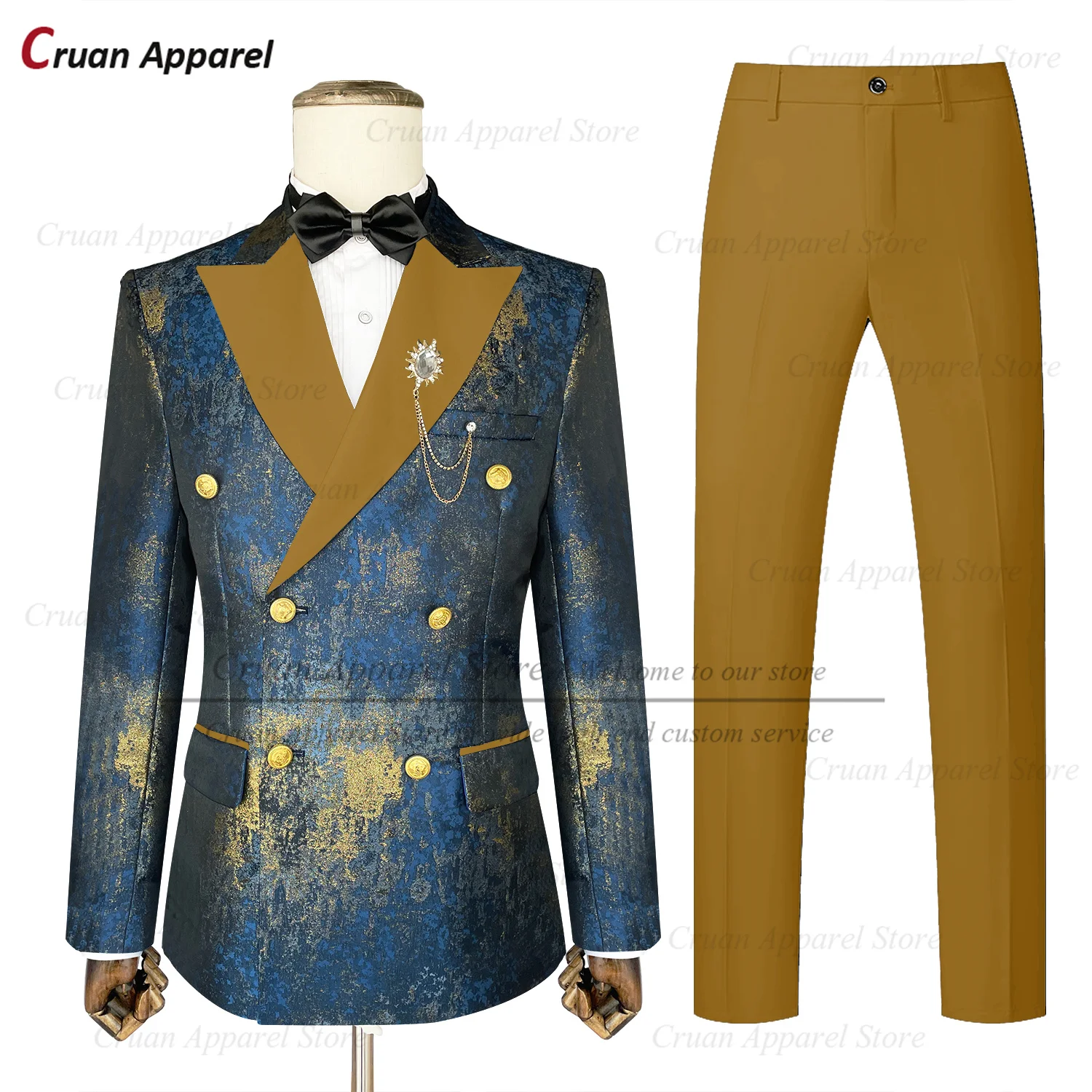 New Men Suit Sets Birthday Party Fashion Blazer Pants Two Pieces Evening Dinner Slim Fit Male Jacquard Double Breasted Outfits