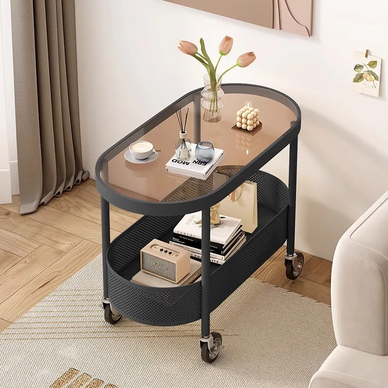 

Popular Cream Living Room Coffee Table With Movable Sofa Small Cart Creative Snack Storage Rack Simple Style Side Table