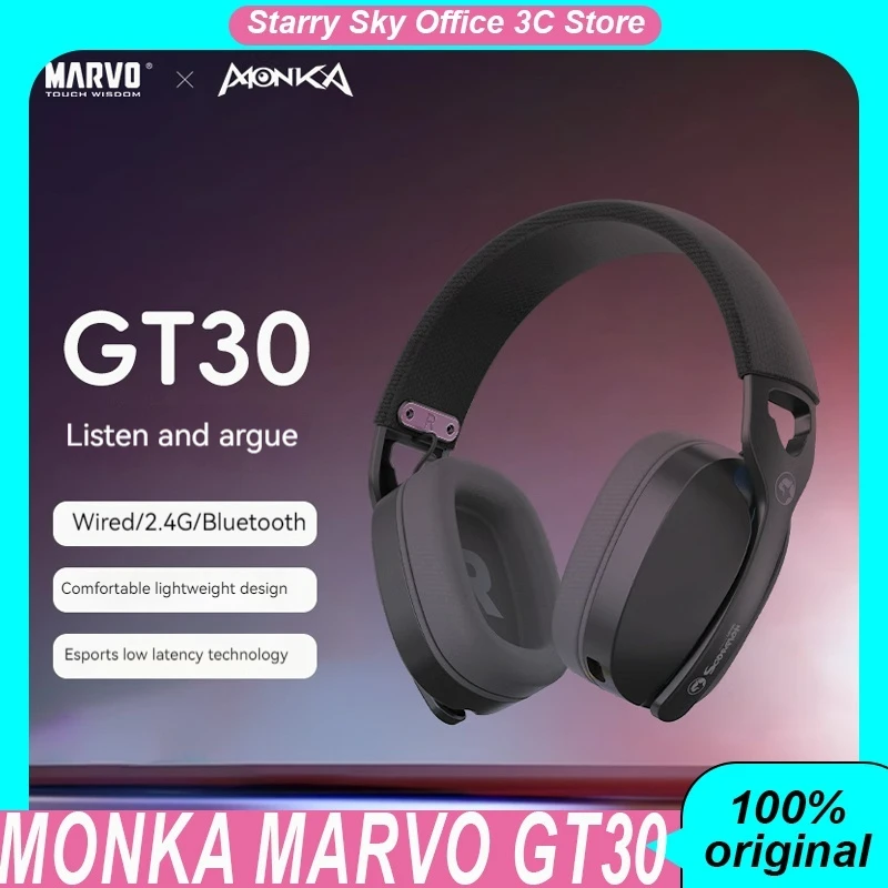 Monka Marvo Gt30 Wireless Headphone Tri Mode Lightweight Headset With Microphone Long Battery Life Customized Gaming Headphones