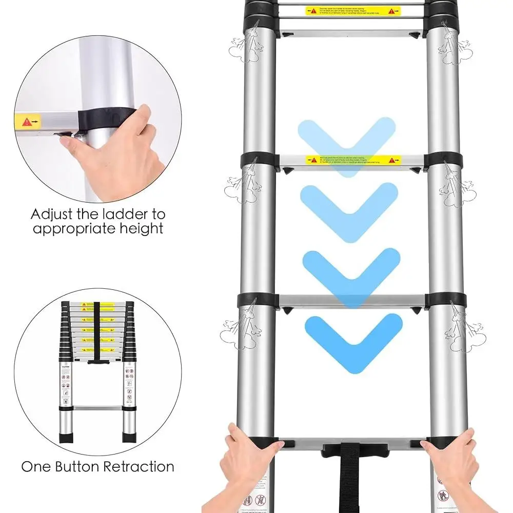 Telescopic Aluminum Ladder EN131 Certification 12.5ft Multi-Purpose Folding Ladder 150kg Load Lightweight Anti-Slip Design