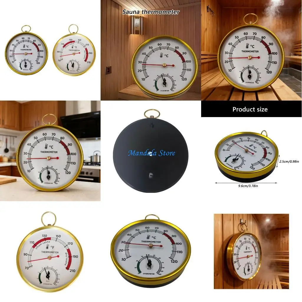 

U2JC Large Display Lanyard Mounted Sauna Room Thermometers Hygrometer Heatproof ABS Construction Easy Installation
