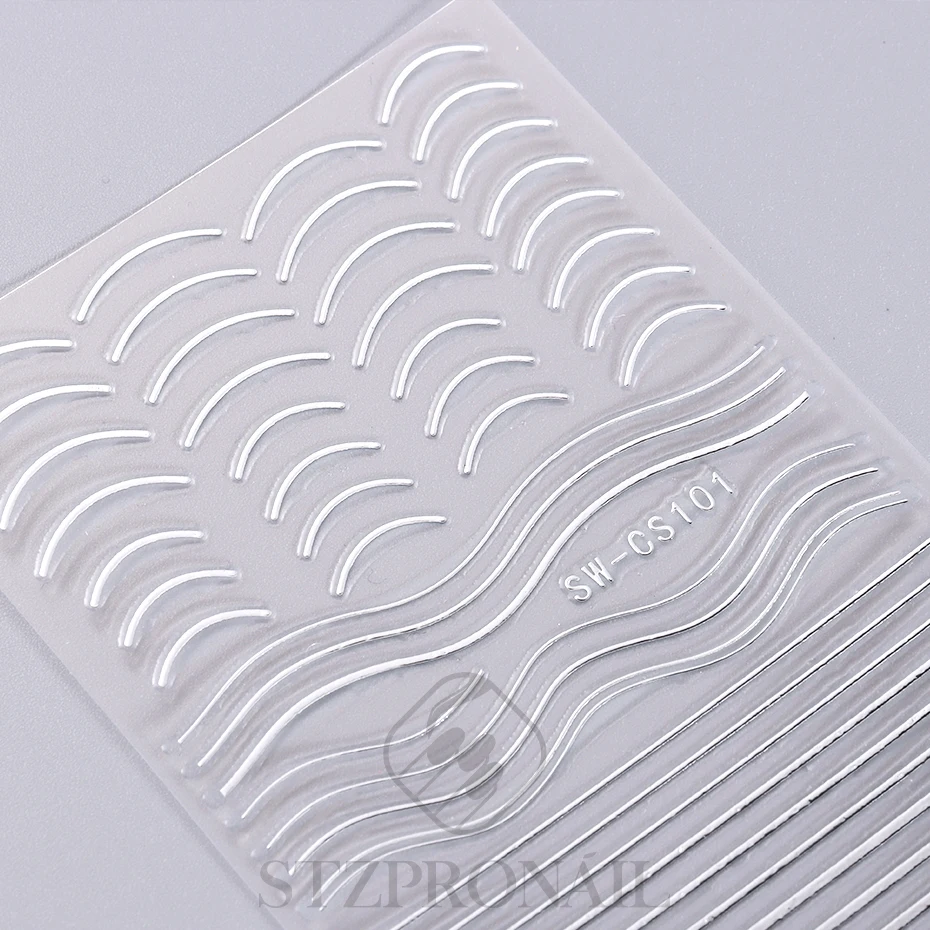 3D Gold Silver Lines Nail Sticker French Abstract Waved Stripe Slider Butterfly Heart Decals Nail Art Nails Accessories Tools