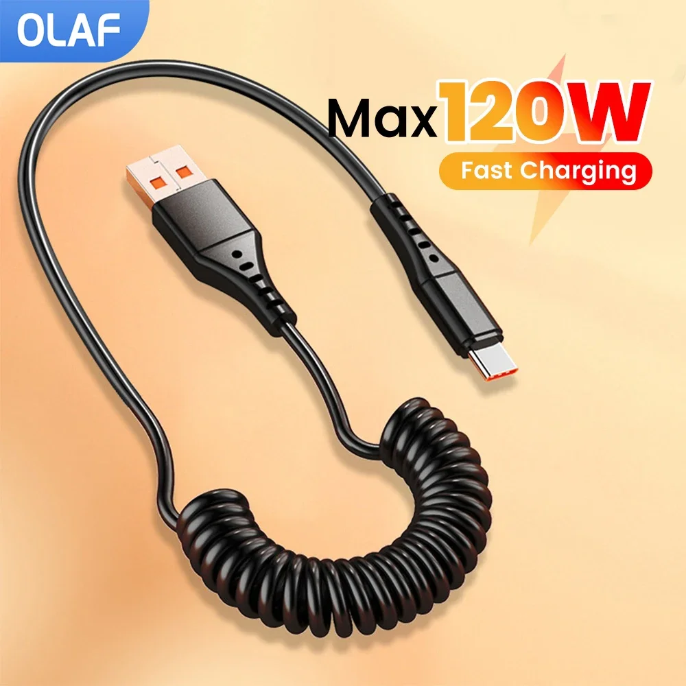 120W Short Spring Data Cable USB Type C Fast Charging Cable For iPhone15 Samsung Huawei Xiaomi Phone Charger Micro USB Wire Cord