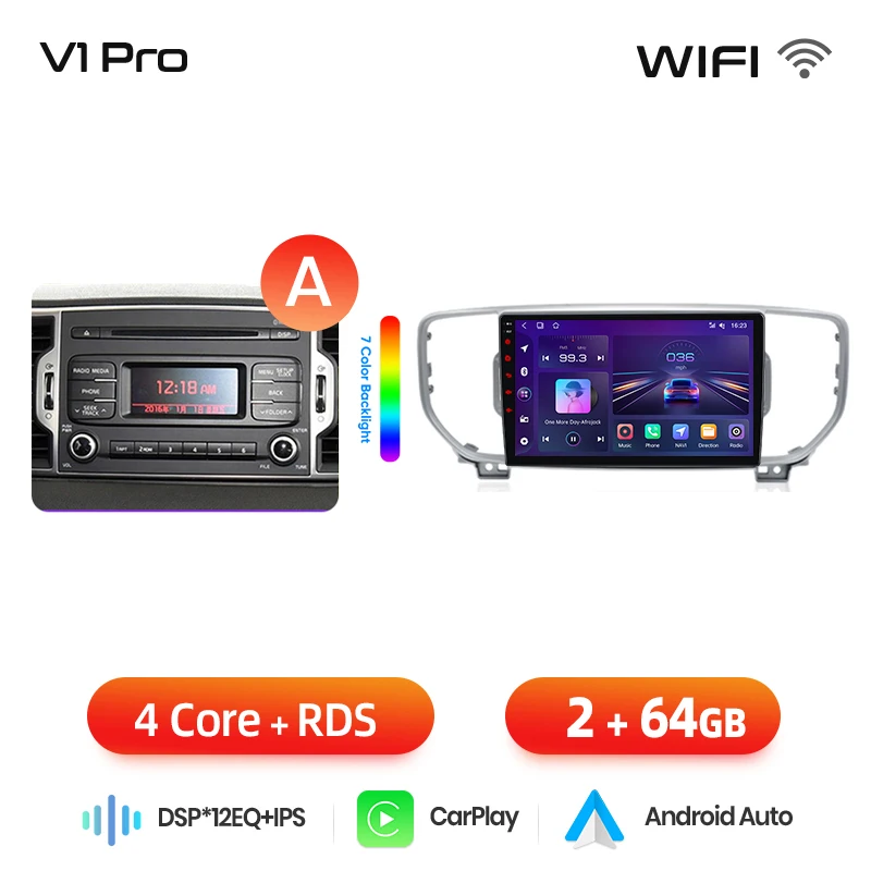 Junsun draadloze CarPlay Android Auto autoradio voor Kia Sportage Mk4 (QL) 2015-2021 met ingebouwde koelventilator, Android GPS navigatie, multimediaspeler, WiFi, DSP, RDS, BT, SWC, IPS touchscreen,