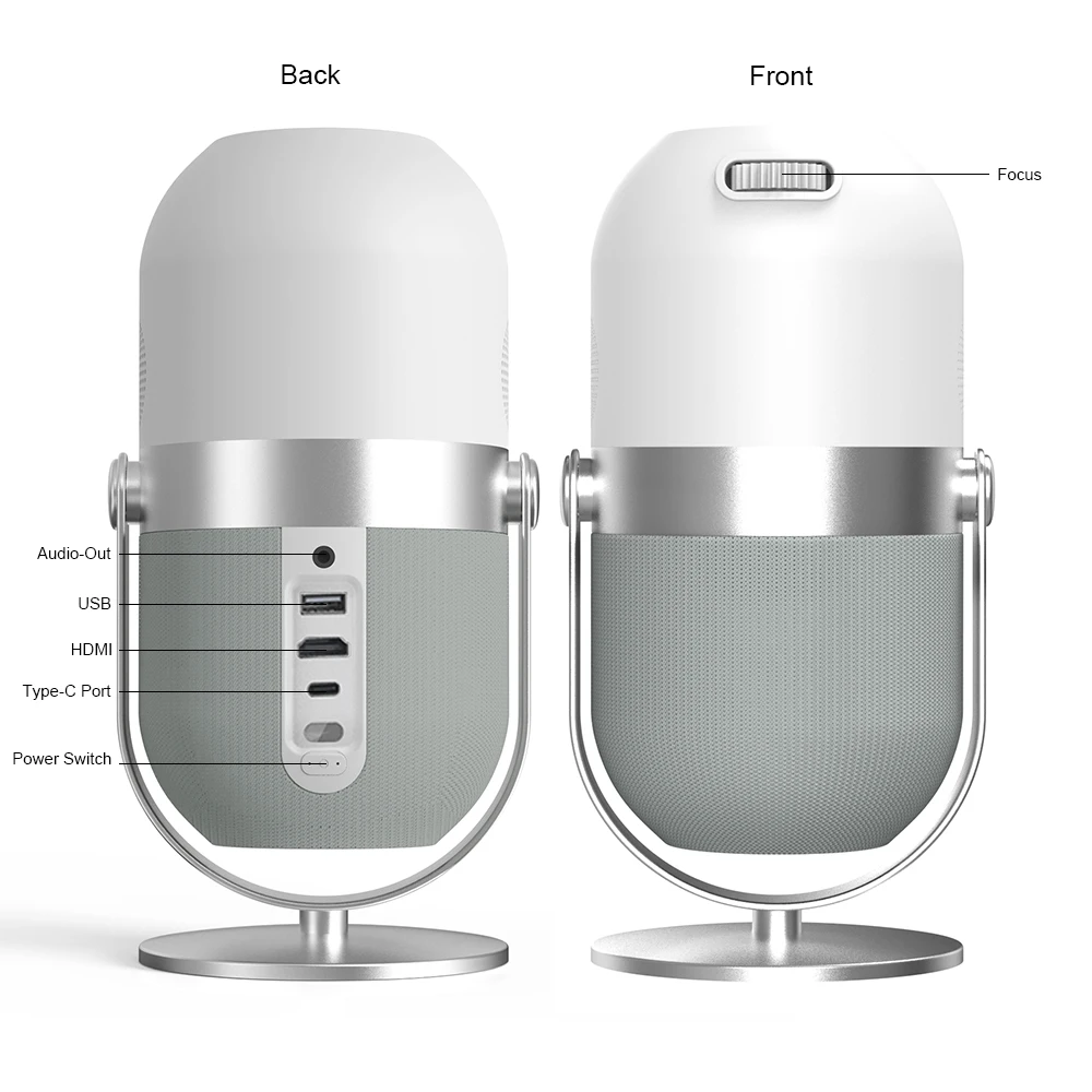 High-Definition Portable Smart WIFI Projector Rocket-Shape Design With 180-Degree Adjustable LED Lamp