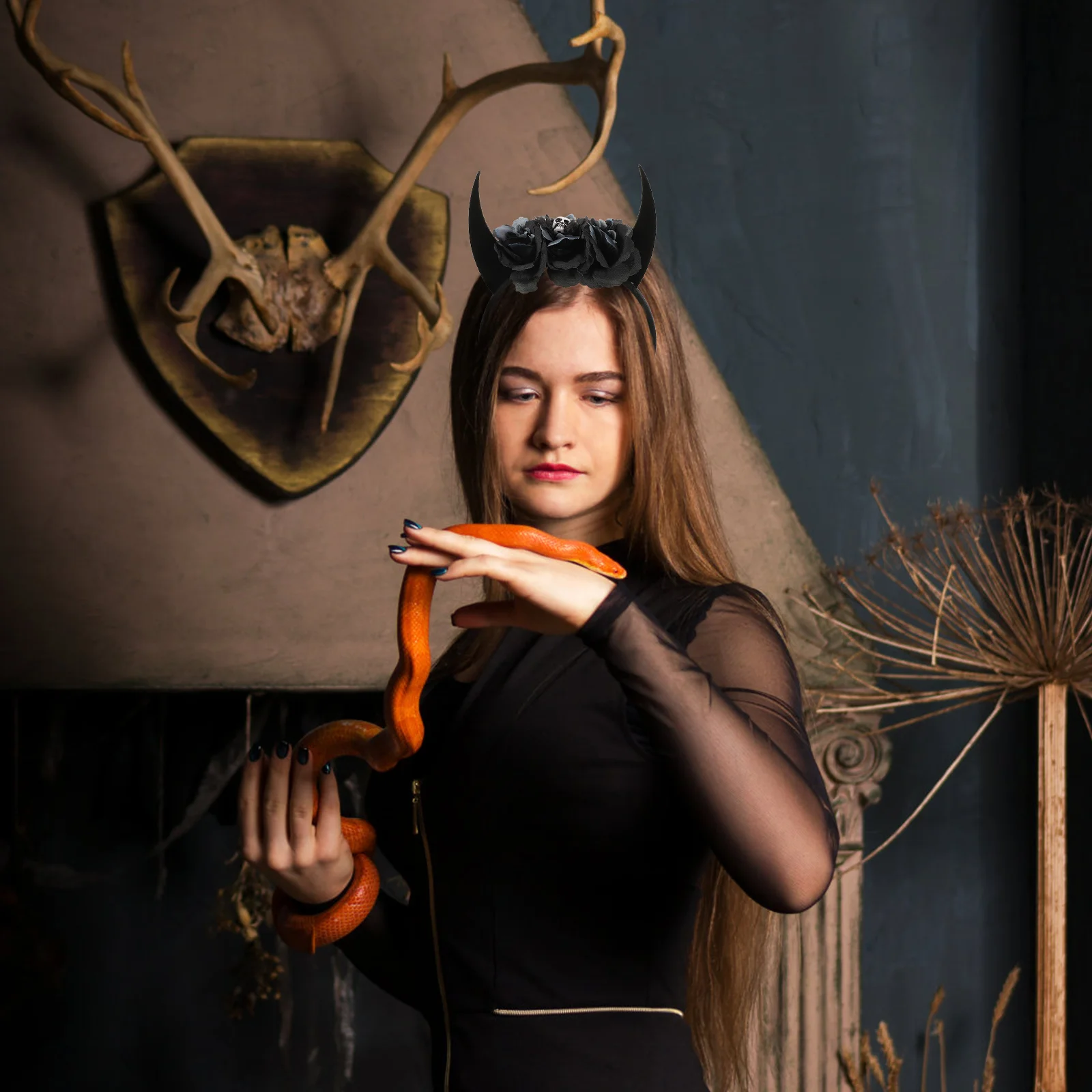 Chifre bandana chifres de boi hairband demônio cosplay aros pano flor resina fantasma festa de halloween criança