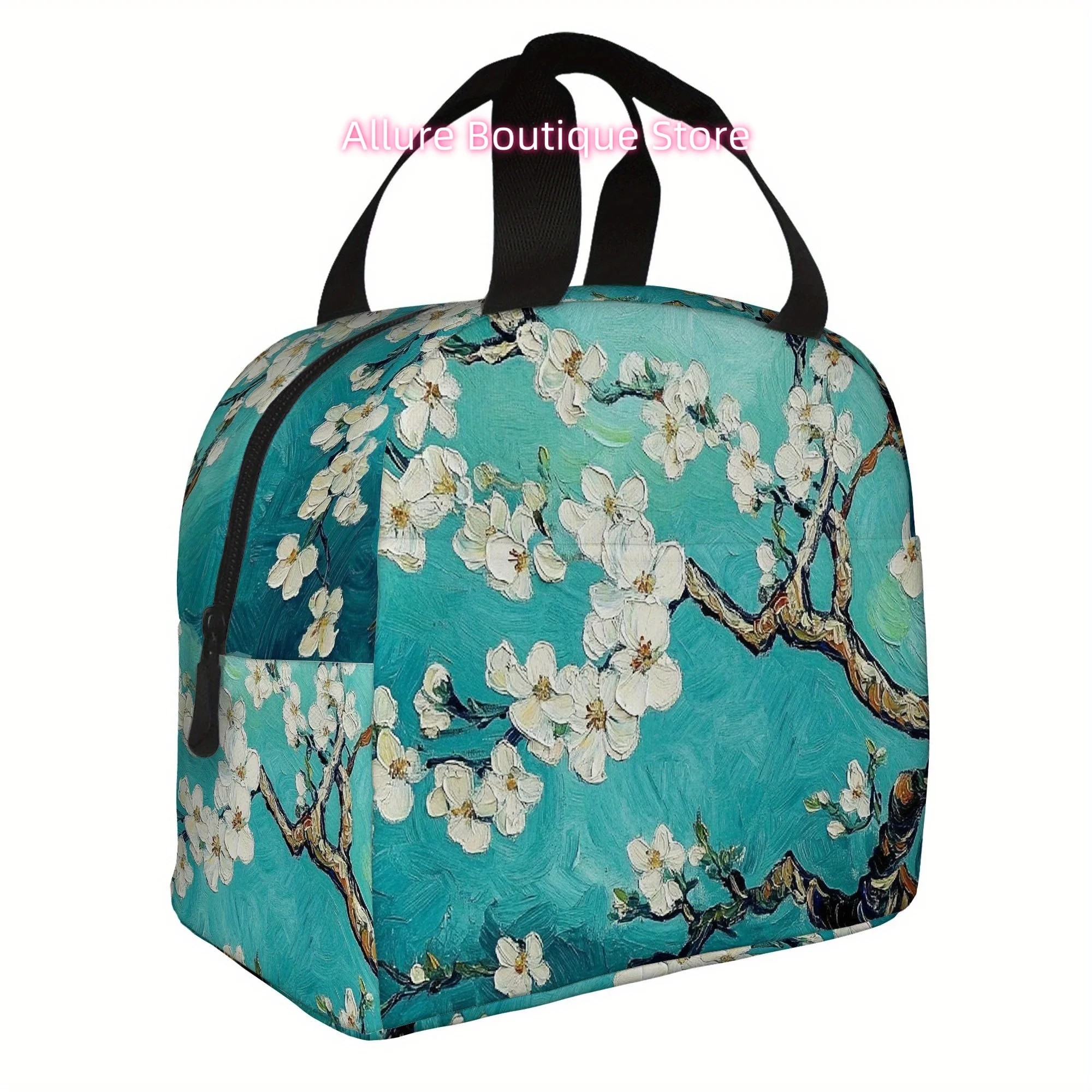 One Piece Featuring Blooming Branches Set Against a Bright Turquoise Background. This Printed Thermal Is Insulated And Designed