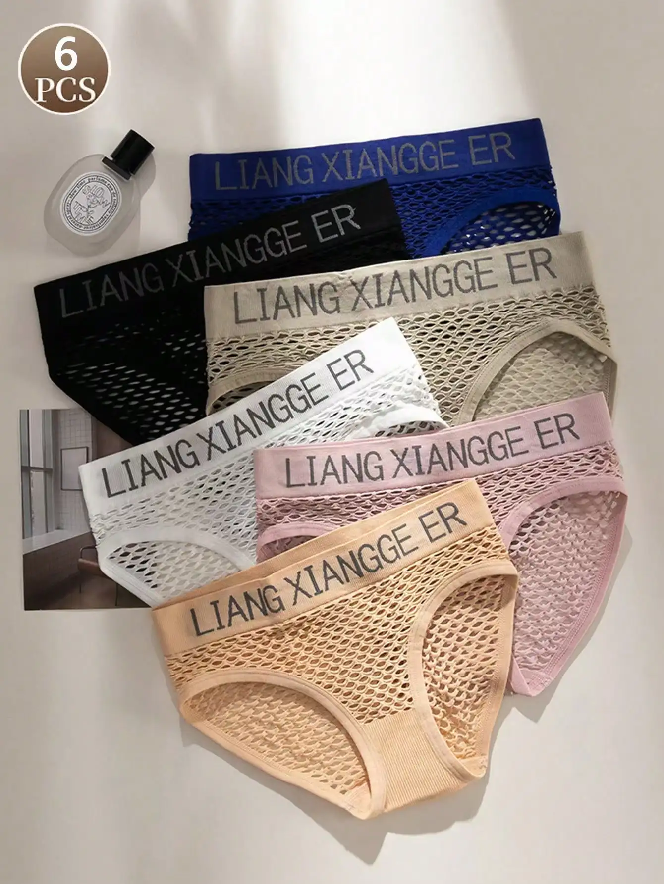 6pcs Thin Women's Underwear panties Fashion Cutout Soft Comfortable Triangle Panties Mid-Waist Hip-Lifting Lettered Briefs
