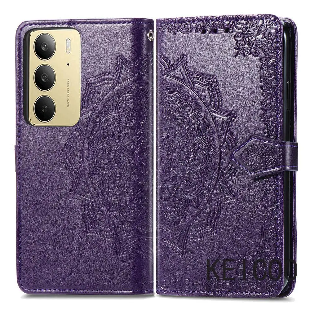

Для Realme C51 C53 C55 C61 C63 C65 C67 C75 4G 5G Pretty Relief Mandala Магнитная откидная крышка слот для карт кошелек ретро чехол для телефона