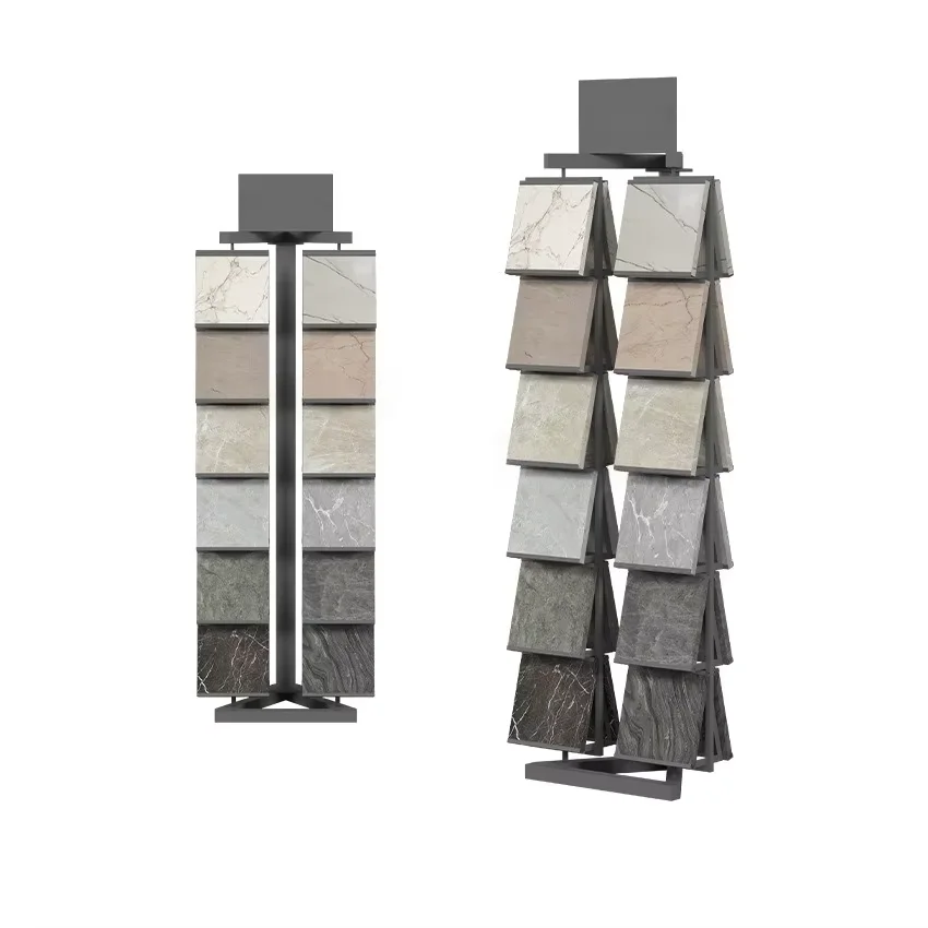 GraniteEdgeElite Eco-Friendly Metal Rotating Mobile Shelf Modern Pink Quartz Rack Floor Display Unit for Retail Shops