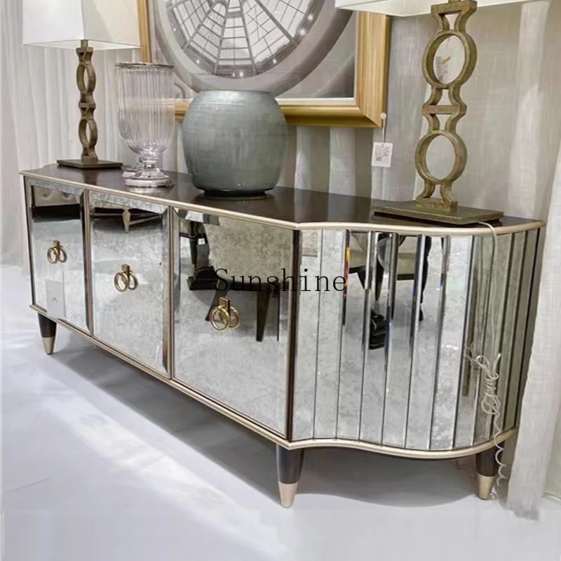 

American antique mirror entrance, decorative dining side lockers, painted light luxury solid wood foyer