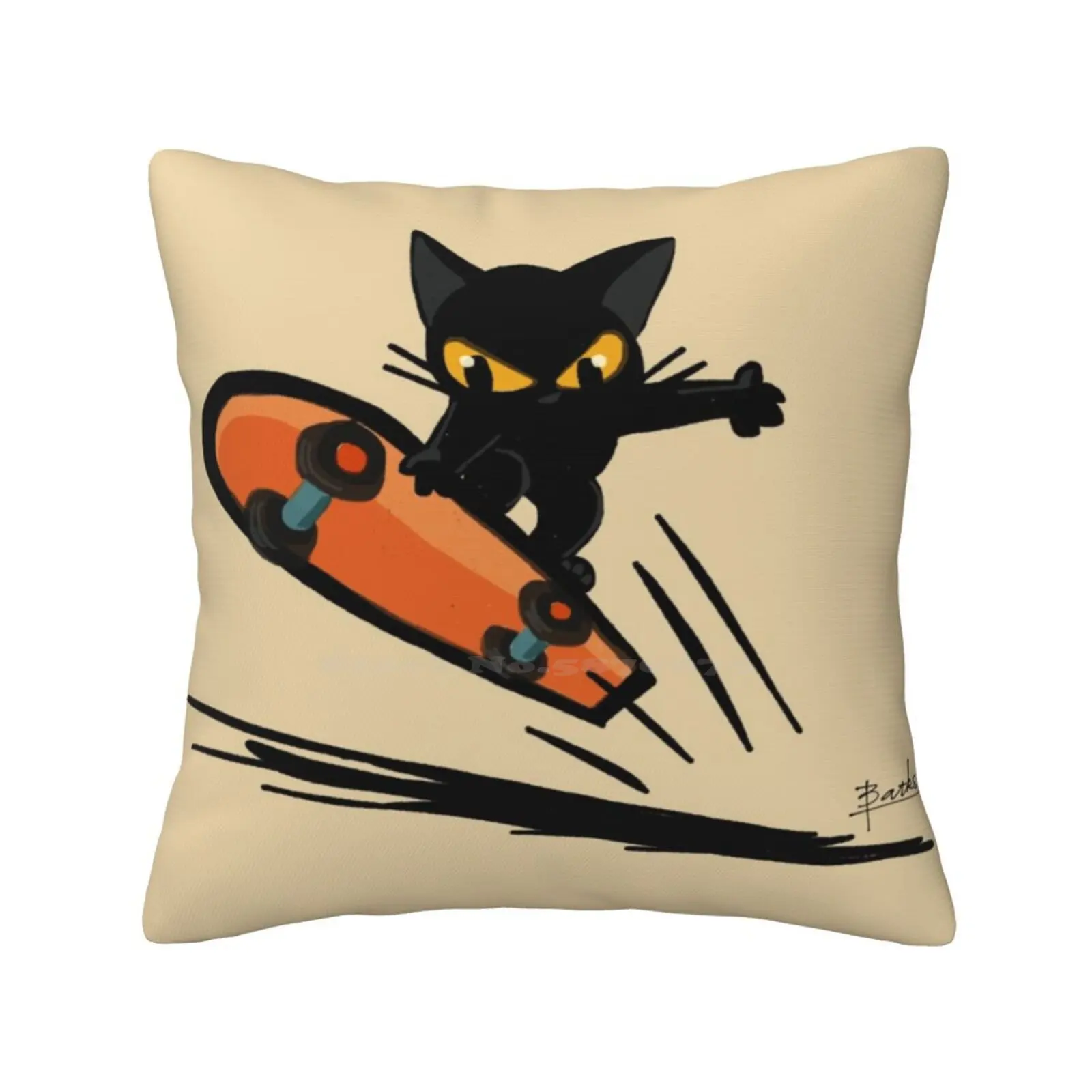 Boarder Pillowslip Pillowcase Cats Kitty Feline Black Cat Sport Animal Skateboard Boarder Cool Cute Lovely Kawaii