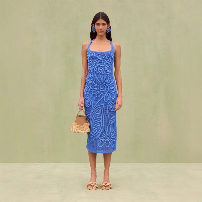 

Новое трикотажное платье без рукавов 2025 года, летняя мода, тонкий пляжный наряд для отдыха