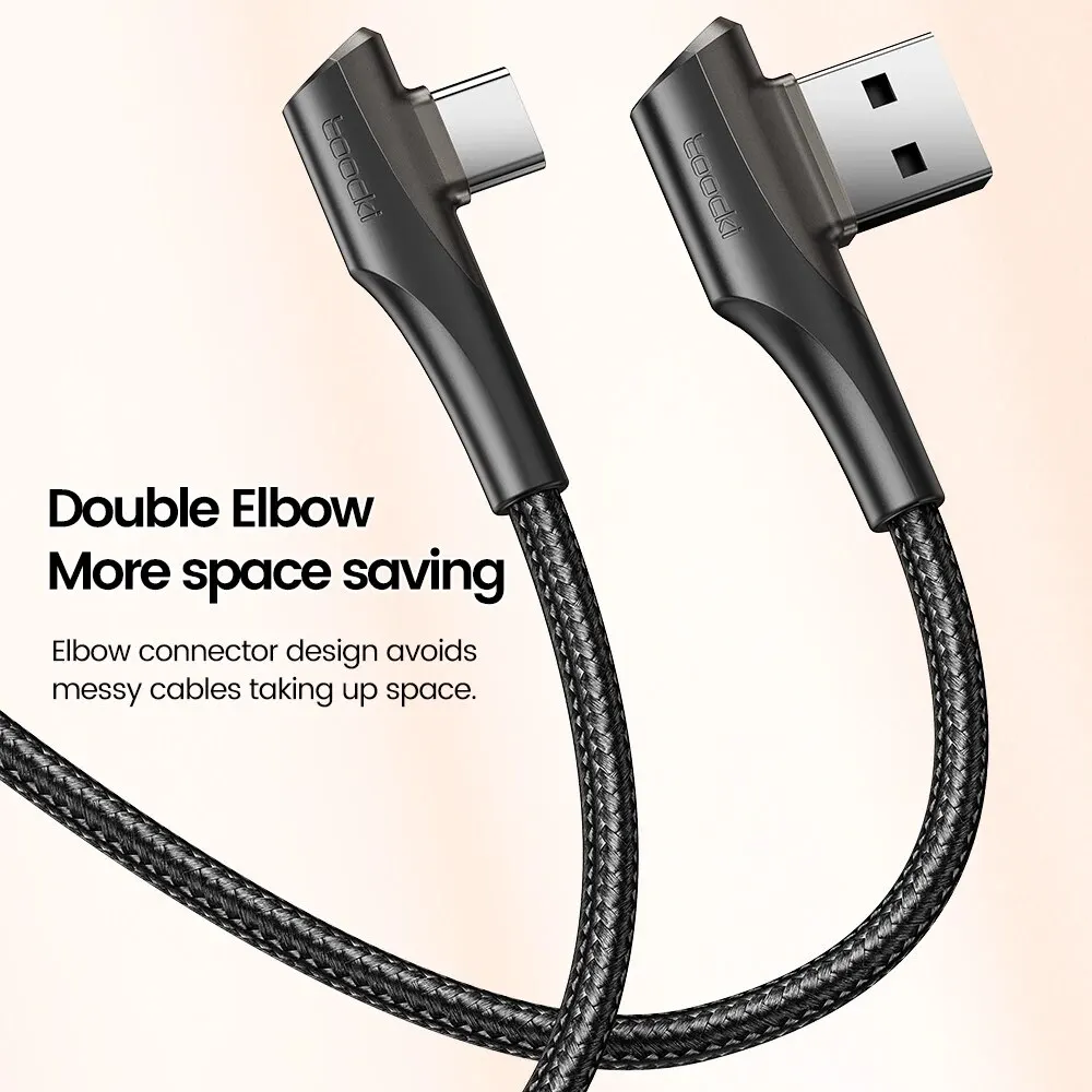 Toocki 3A USB Cable Quick Charge 3.0 Fast Charging Cable Type C 90 Degree Dual Elbow Data Cord For Huawei Xiaomi Samsung Realme