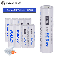 PALO 14500 900mAh 3.7V Li-ion Rechargeable Batteries AA Accumulator Battery 14500 Lithium for Flashlight Headlamp Torch Mouse