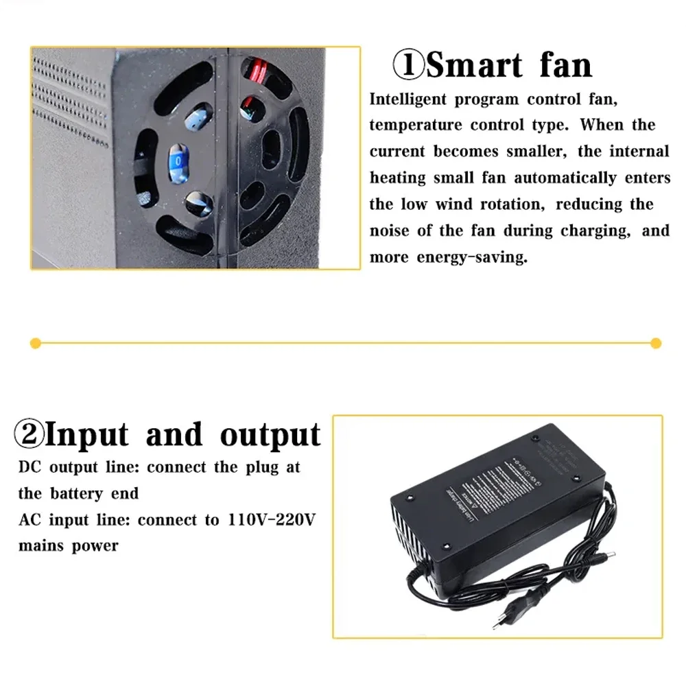 Caricabatteria al litio 36V 48V 52V 60V 72V 2A 3A 5A, adatto per 10S 13S 14S 16S 20S 42V 54.6V 58.8V 67.2V 84V pacco batteria ch