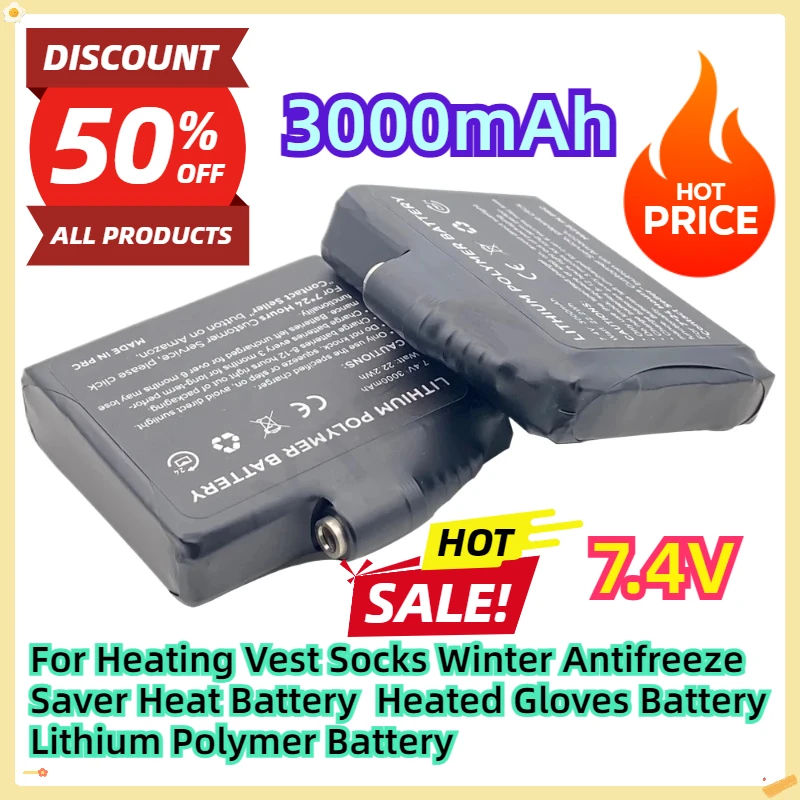 For Heating Vest Socks Winter Antifreeze Saver Heat Battery  Heated Gloves Battery 7.4V 3000mah Lithium Polymer Battery