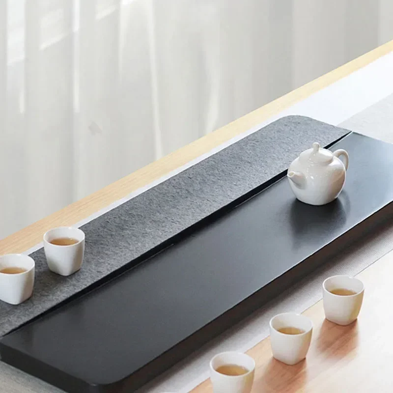 Minimalist Natural Tea Table Tray Stone Black Square Creative Tea Tray Drain Household Decorative Tray Kitchen Supplies