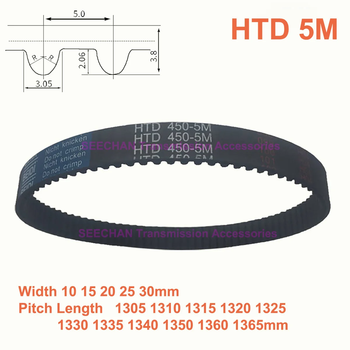 

HTD 5M Rubber Synchronous Timing Belt Width 10 15 20 25 30mm Perimeter 1305 1310 1315 1320 1325 1330 1335 1340 1350 1360 1365mm