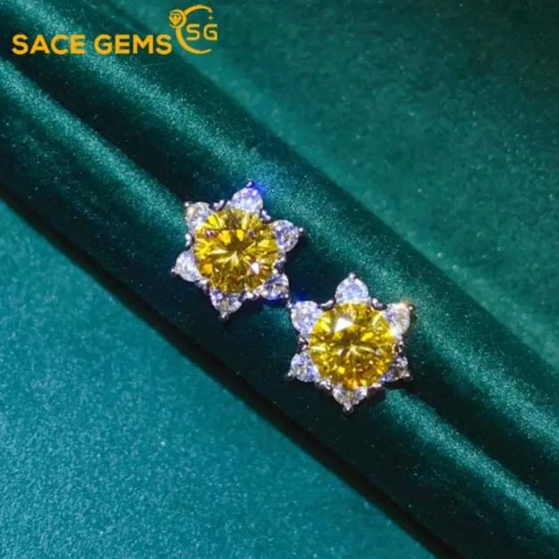 

SACE GEMS 0.5-1ct D Color Certified Moissanite Stud Earrings Lab Created Diamond 925 Sterling Silver Gold Plated Wedding Jewelry