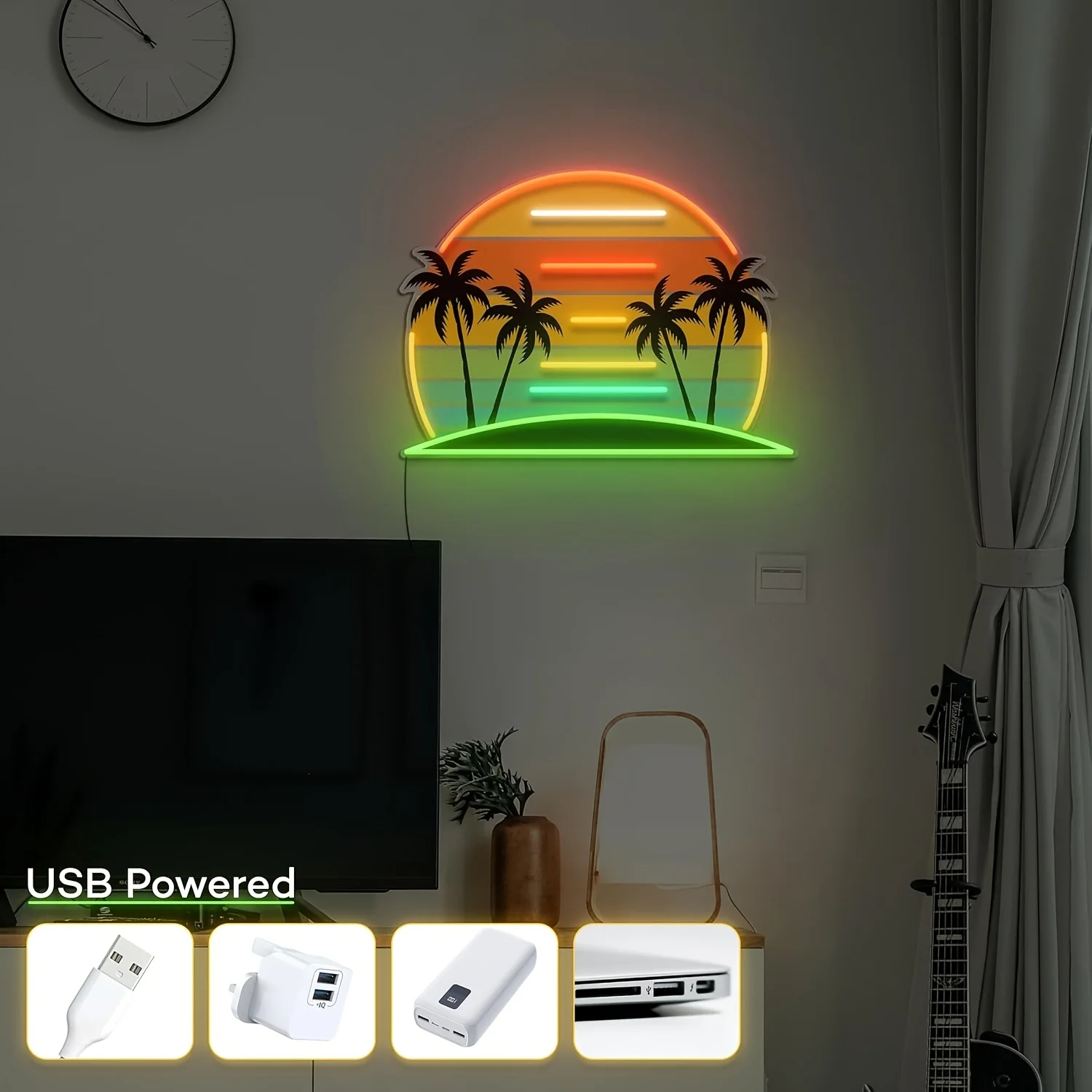 Tropical Sunset Palm Trees Neon Sign LED Neon Light for Seaside Home Vacation Home Bedroom Party Bar Club Decor USB Powered