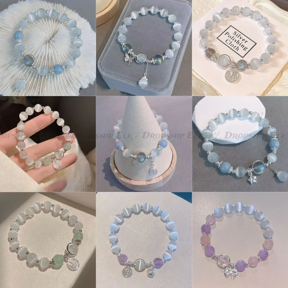 كريستال سوار الإناث الكورية ضوء القمر سوار مُزين بالخرز بسيط محظوظ سوار المرأة الفاخرة مجوهرات اكسسوارات هدايا