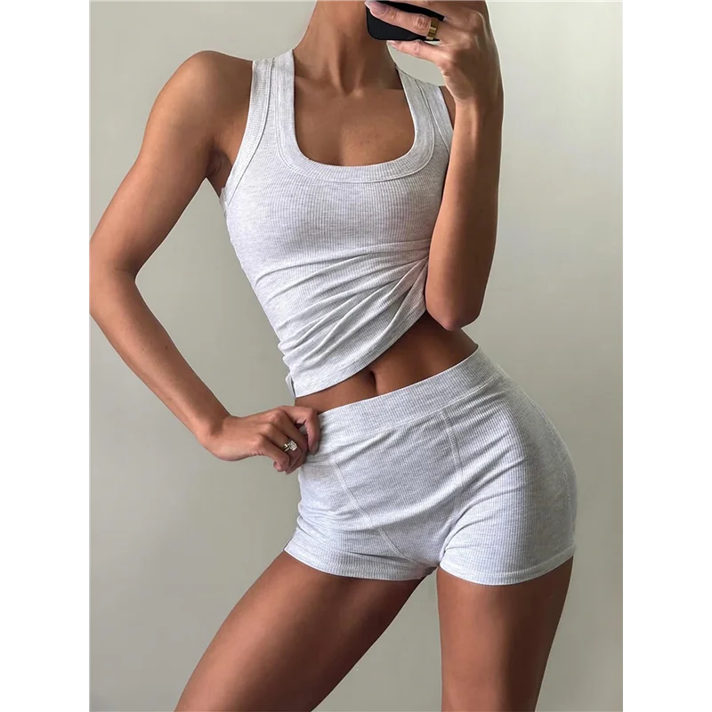 A83F-Women's Slim Fit Sports Shorts Set Sleeveless Top And Shorts