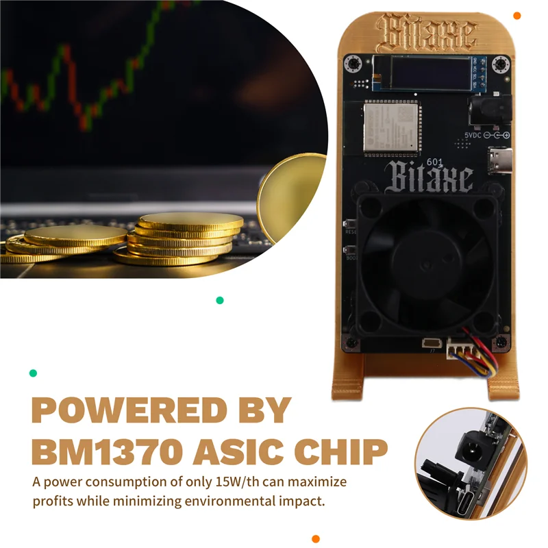 

ABFM-Gold Bitaxe Gamma 601 BTC Solo Miner 1,2TH/S 18-22 Вт BM1370 Asic Chip Bitcoin Crypto Miner от Antminer S21 Pro BR Plug